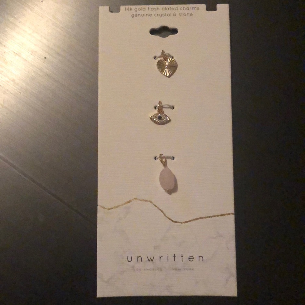 Macy’s unwritten Los Angeles NewYork 14k plated charms genuine crystal & stone.